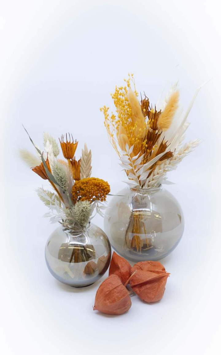 Arrangements de fleurs séchées dans des vases en verre Rumilly